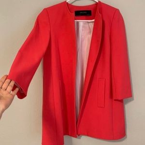 coral pink blazer from Zara